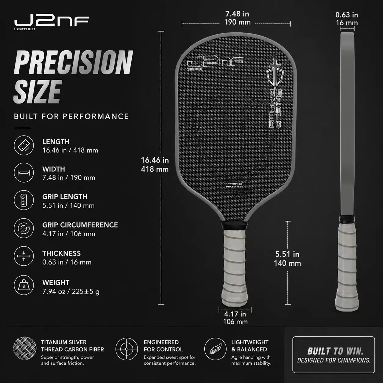 

SWORD & SHIELD-J2NF Pickleball Paddle Titanium Wire Woven Surface 16mm Honeycomb Core High Spin Sports Gear for Perfect Game Per