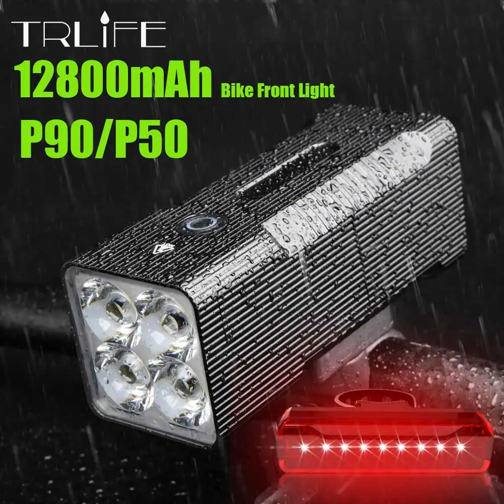 12800mAh Bike Light front USB Rechargeable 10000mAh Bike Headlight 4P90 4P50 LED Super Bright Flashlight Front Lights Back Rear