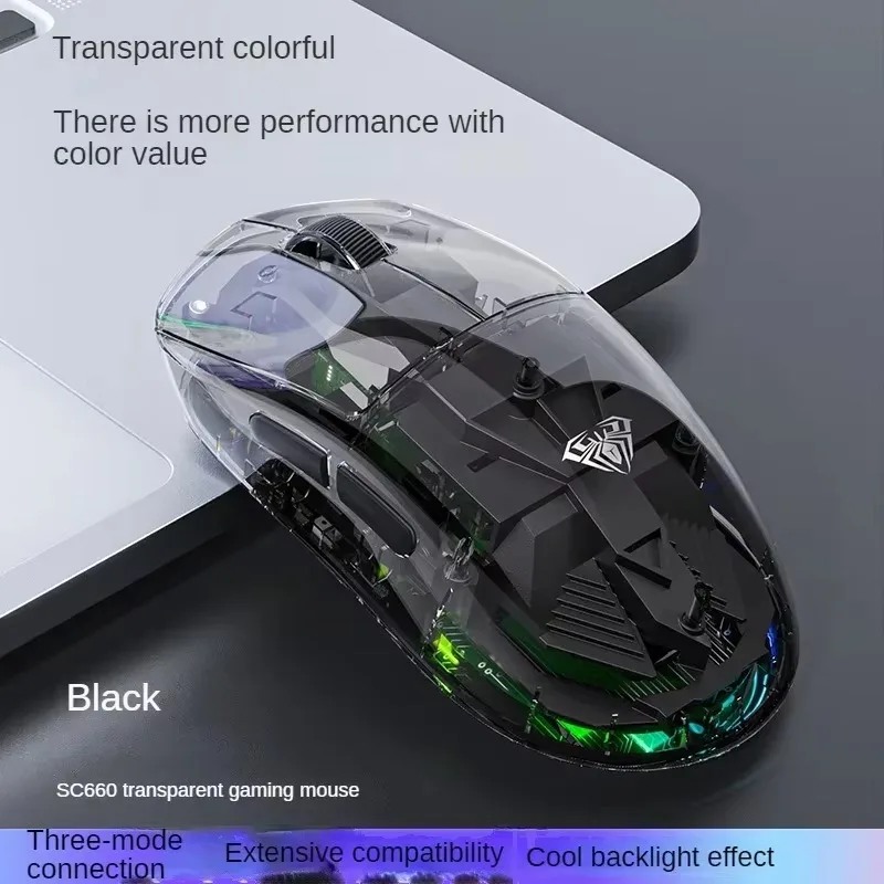 Fully Transparent Wireless Mouse Esports Gaming Three Mode High Appearance Level Bluetooth Office Gaming Mouse 10000DPI Gift