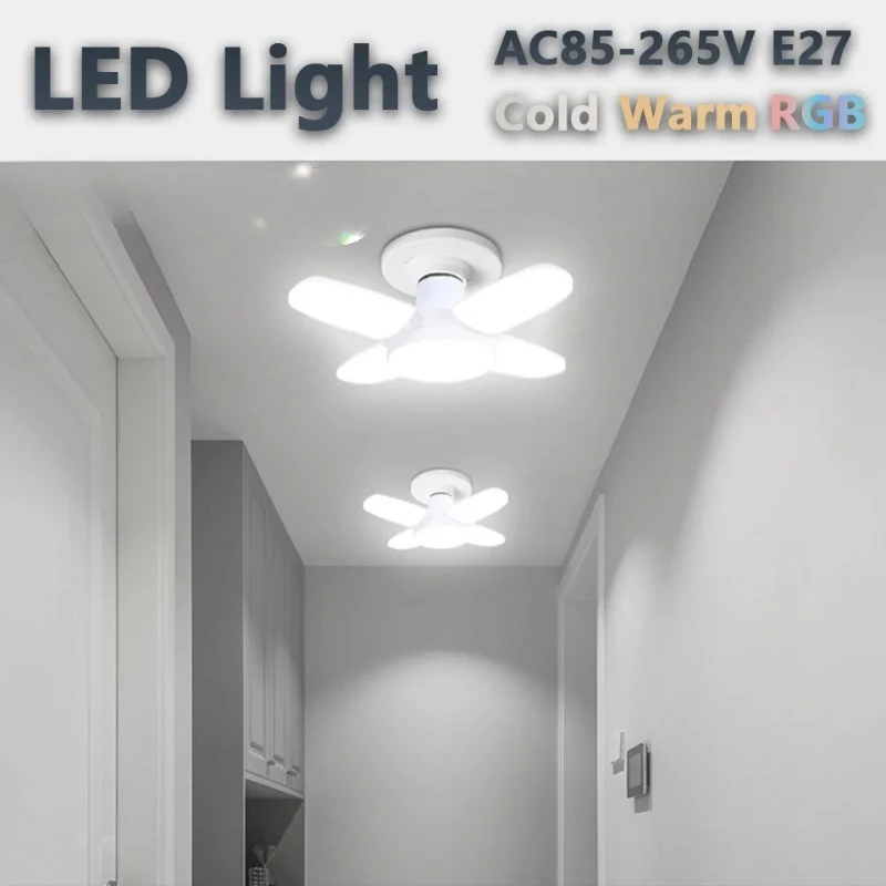 

E27 Fan Shape LED Bulb AC220V 28W Motion Sensor Foldable Led Light Bulbmpada For Home Living Room Warehouse Garage Celling Light