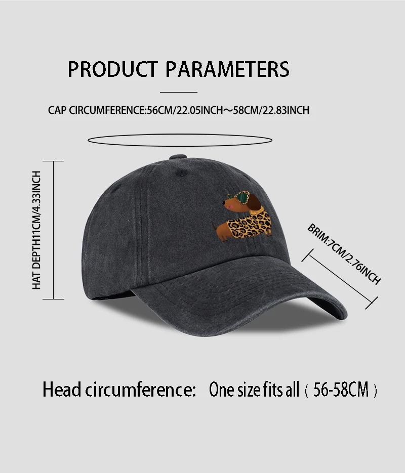 Niedliche und coole Baseballkappe mit Leopardenmuster und Dackel-Motiv – verstellbarer, atmungsaktiver Sonnenhut, perfekt für den alltäglichen Freizeitgebrauch – Detail 10