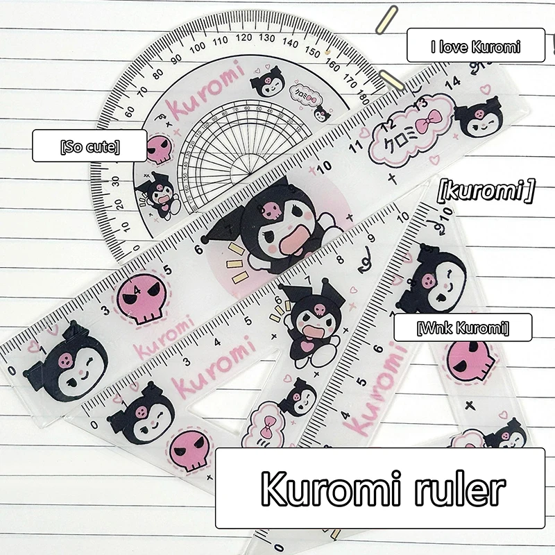 Hello Kitty Simple Creative Sweet And Cute Cartoon Pattern High-value Learning Stationery Plastic Ruler Four-piece Set Wholesale