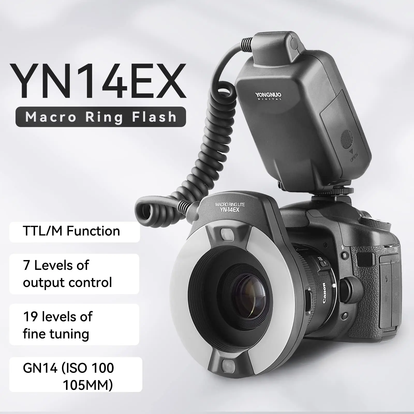 YONGNUO YN-14EX YN14EX TTL Macro Ring Flash with Adapter Ring for Canon EOS DSLR Cameras as Canon MR-14EX
