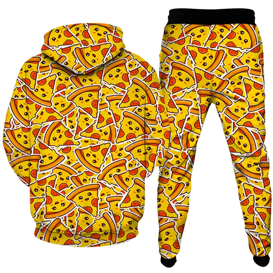 Ropa con estampado de dibujos animados de Pizza para hombre, chándal de 2 piezas, conjunto de Sudadera con capucha, pantalones de chándal para