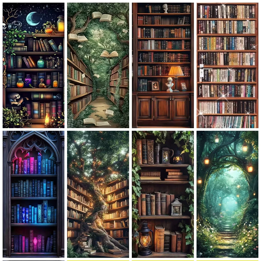 

Vintage Bookcase Background Banner Medieval Style Mysterious Old Door Cover Backdrop Decorative Art Photography Prop Baby Shower