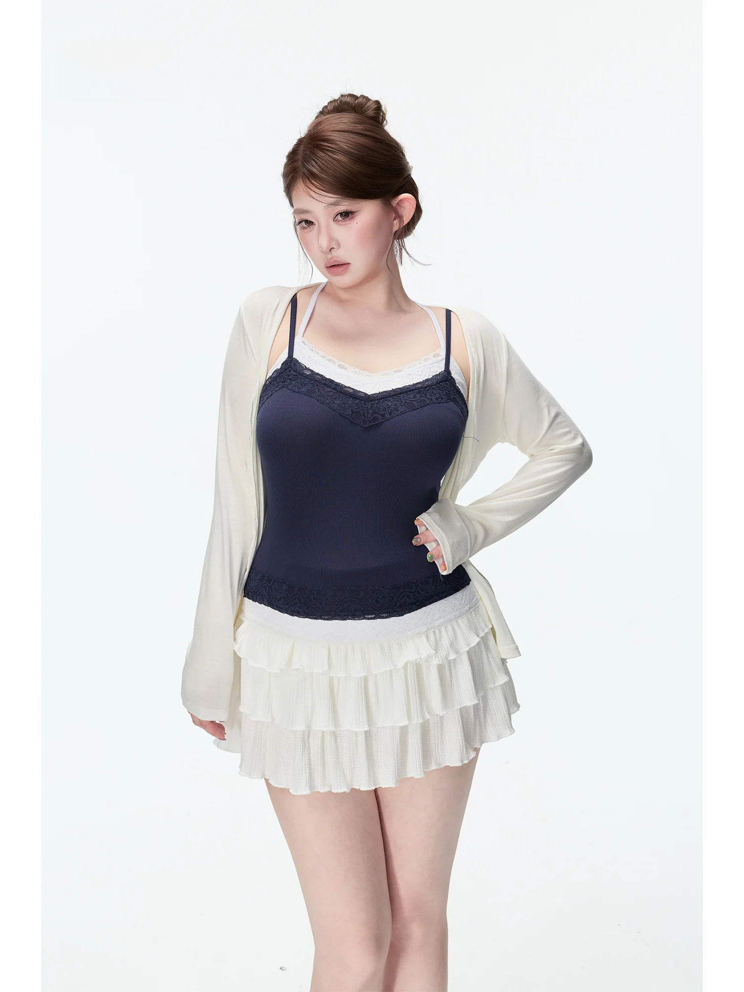 

Женский вязаный свитер Blueberry Ice BM Style Baby 0 Side Breast Ultra Wearable Strap, укороченный, с длинными рукавами, для ношения под одеждой