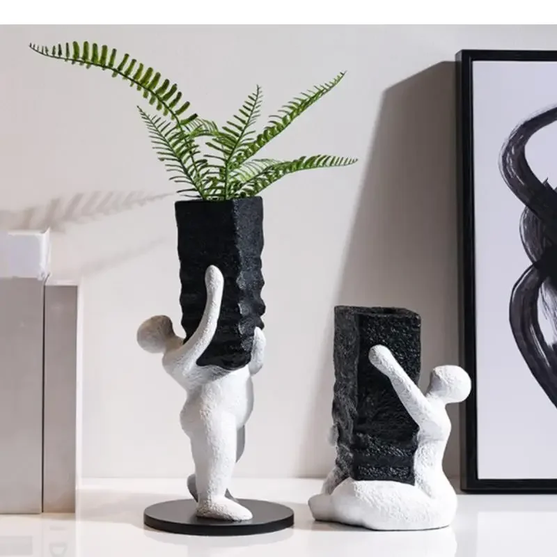 

#For Resin Vase Villain Lift Flowerpot Flower Arrangement Crafts Simulation Figure Sculpture Cartoon Home Decoration^