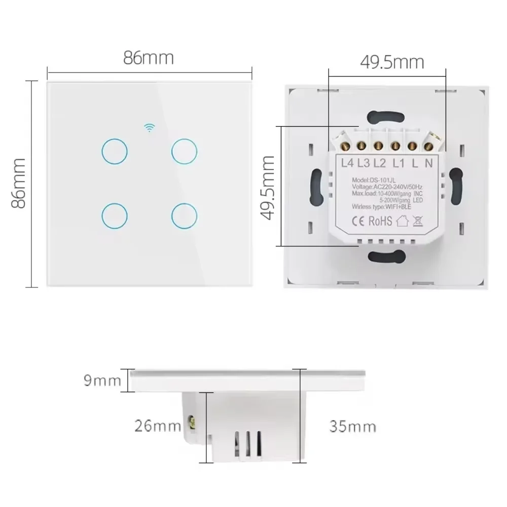 Melery Smart Life WiFi  Switch Home 220V Touch Light Switch,with/without Neutral Wire By Alexa Google Home, 1/2/3/4 Gang.