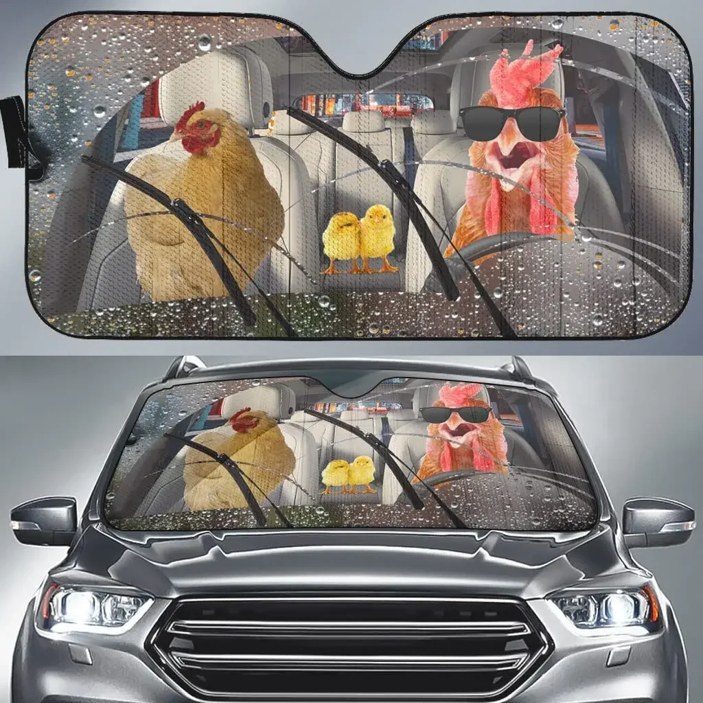 

Chicken Driving Car Sunshade, Funny Chicken Car Sunshade, Rooster Car Sunshade, Chicken Love, Sunshades For Cars, ZPT062109A27