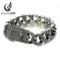 Fongten 23cm Cuban Chain Bracelet For Men Stainless Steel Totems Wristband Men Bracelets Bangle Curb Jewelry Halloween Gift