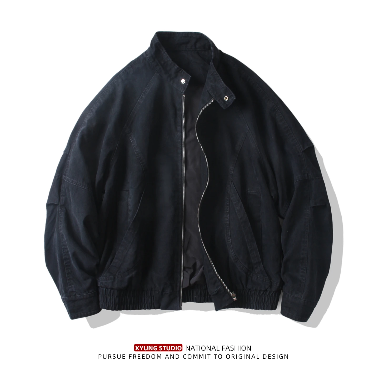 

Мужская бейсбольная куртка в стиле ретро American Barn, из чистого хлопка, свободного кроя, верхняя одежда, рабочая куртка, черная, для верхней части тела