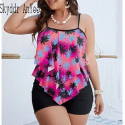 Conjunto de Tankini con volantes para mujer, traje de baño de 2 piezas con estampado, cintura alta, talla grande, 2024