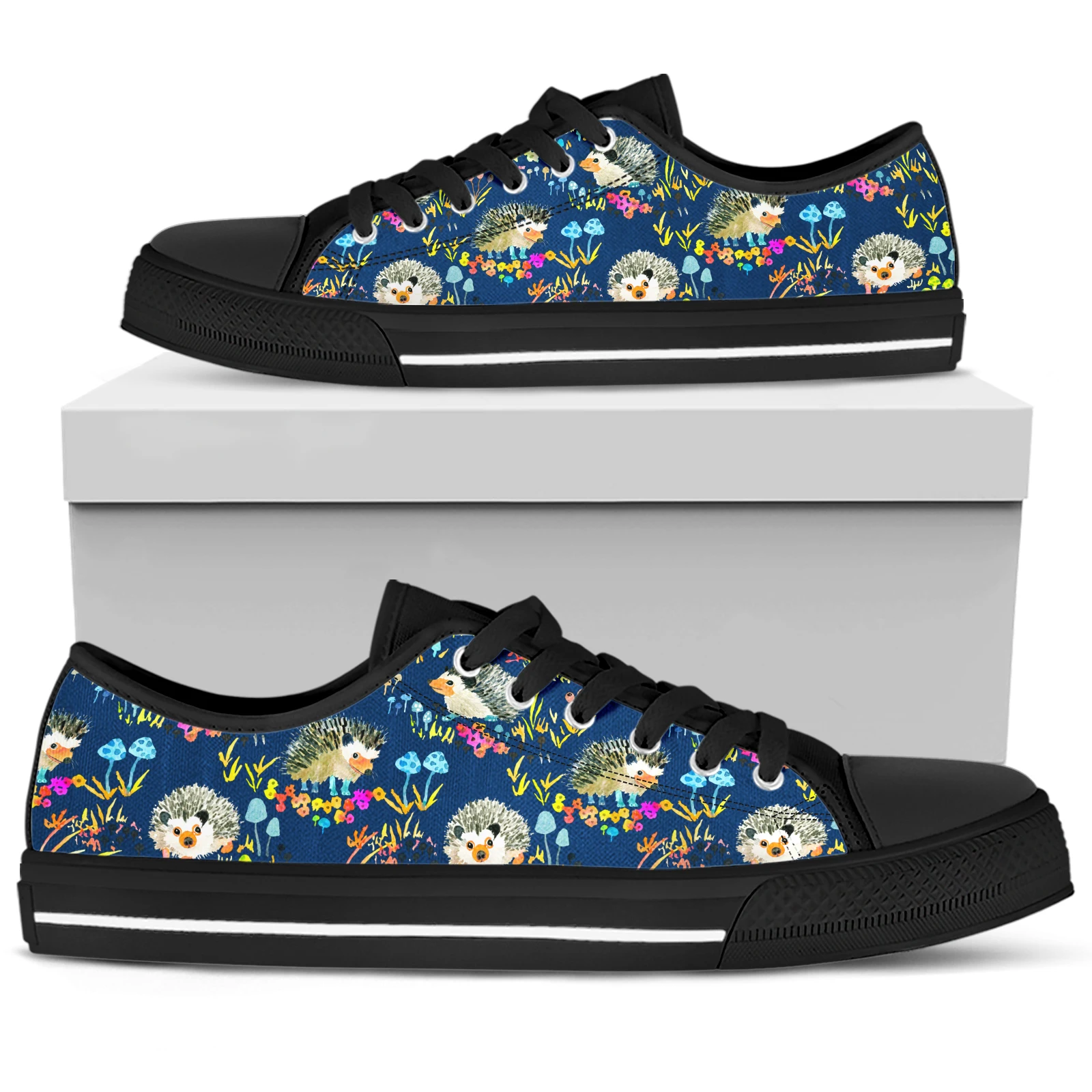 ELVISWORDS Cute Cartoon Hedgehog Design Brand Low Top Shoes Comfortable Spring Outdoor Shoes Low Top Women's Vulcanized Shoes