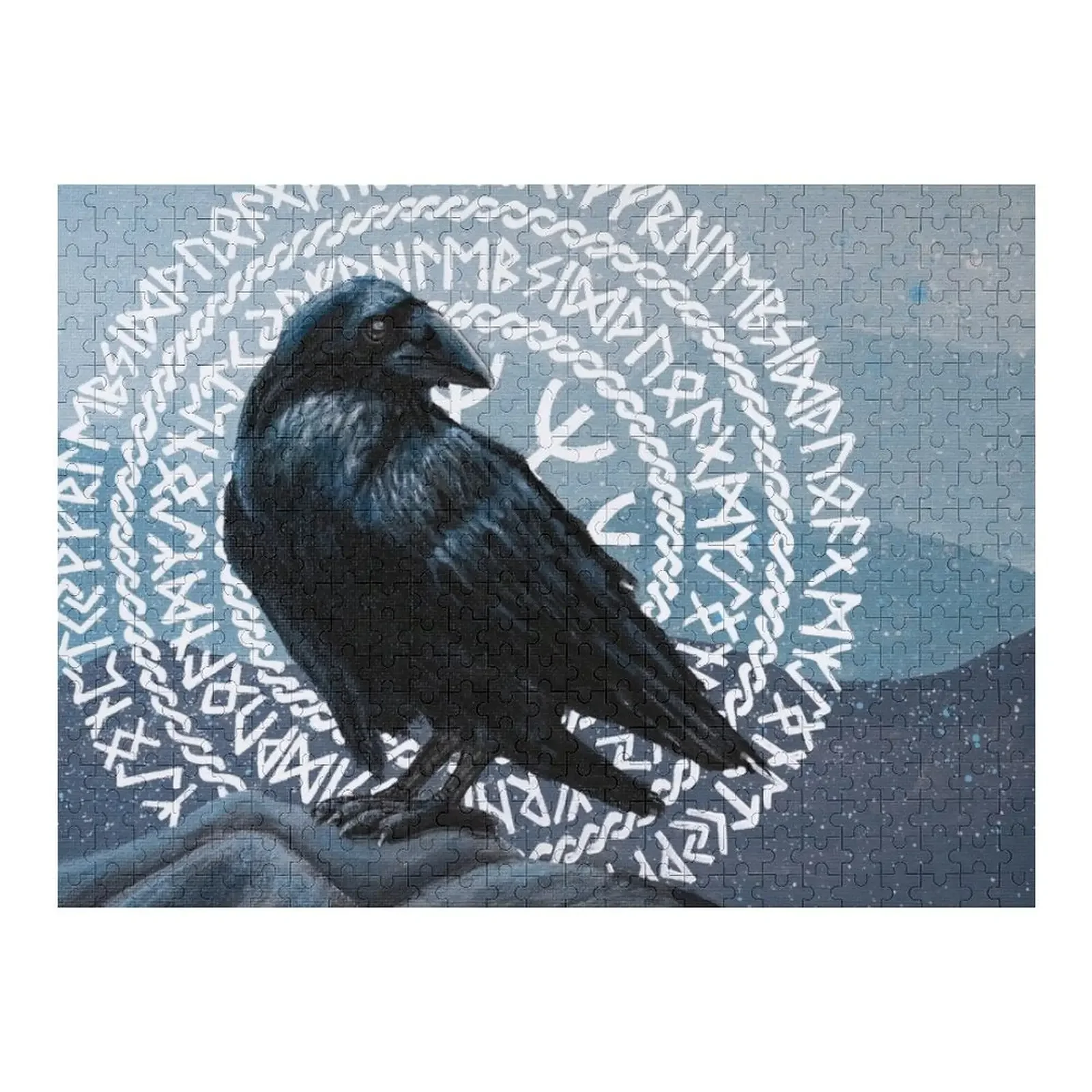 

Raven in rune circle at twilight painting Jigsaw Puzzle Personalized Wooden Name Custom Personalized Toys Puzzle