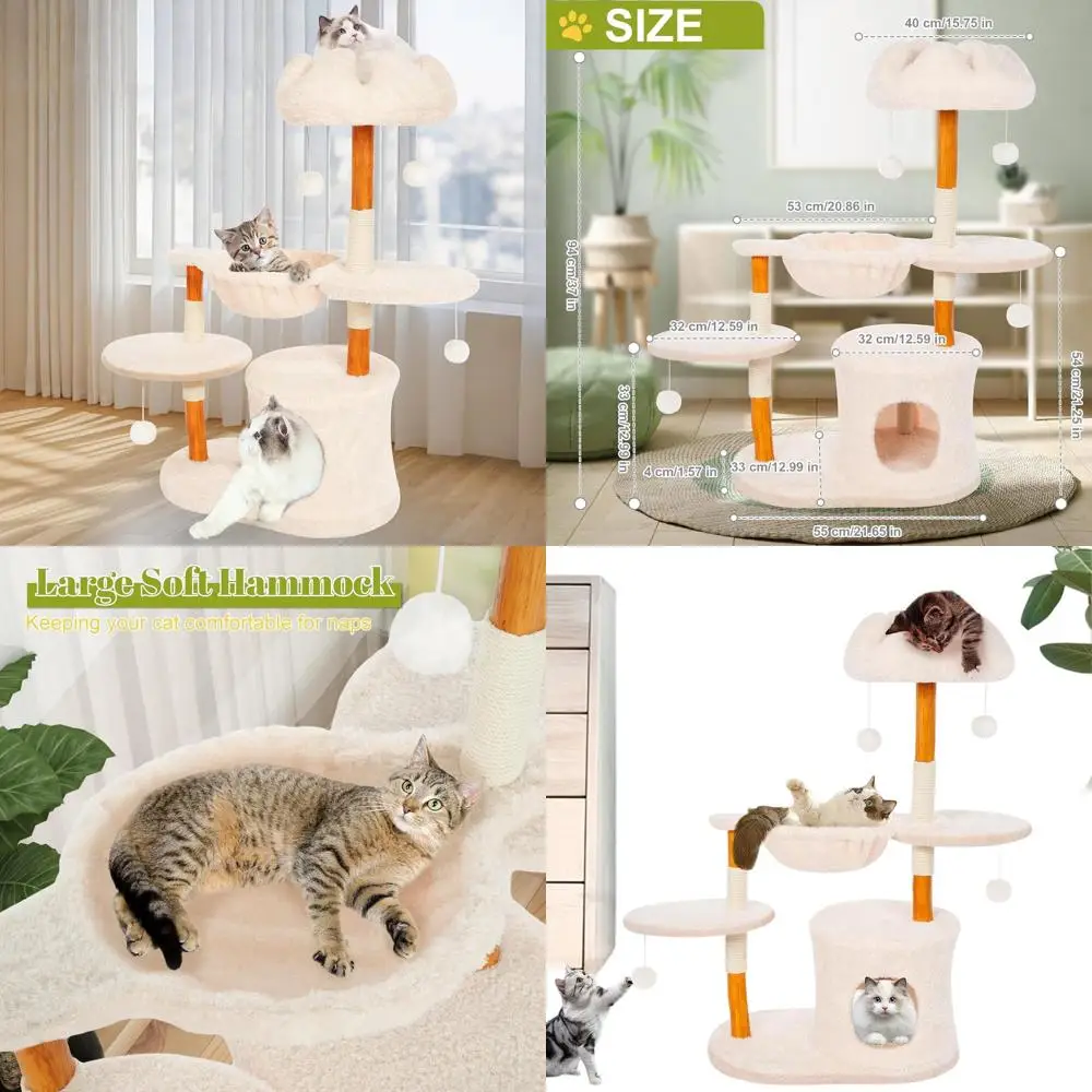 

Элегантная деревянная кошачья стойка Alpine White с гамаком, стойкой для когтей и эстетичным роскошным домиком для домашних кошек