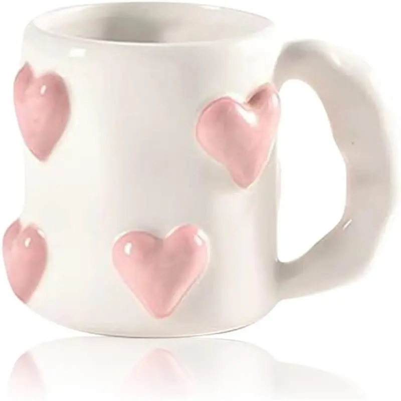 

ABKW-Cute 3D Heart Coffee Mug Pink Love Cup 17Oz Valentine' S Day Couple Mug Handmade Relief Mugs For Anniversary