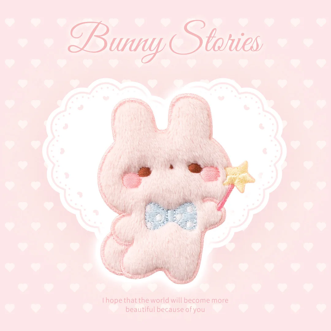 Plush Couple Rabbits Embroidery Patch Appliques for Clothing Diy Bag Phone Decoration Stickers Parches Bordados Para La Ropa