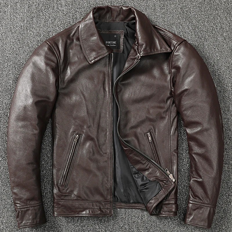 

Мужское пальто из 100% натуральной яловой кожи в стиле мото и байкера, винтажная тонкая мужская натуральная модная кожаная куртка с лацканами