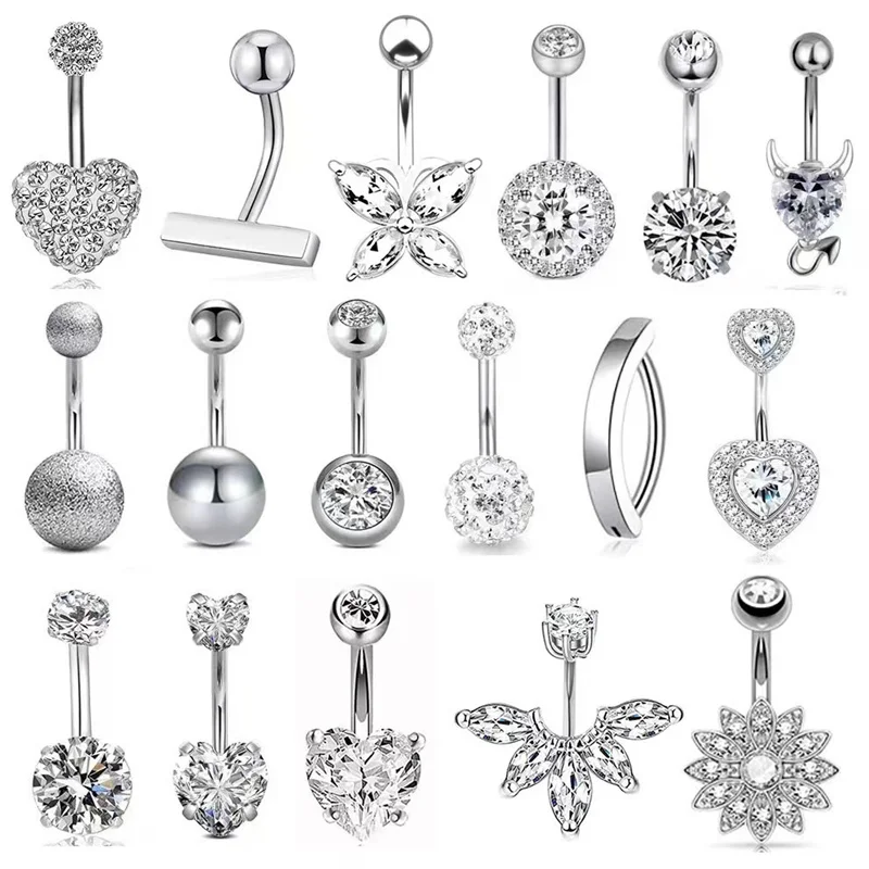 FTCY 14G Stainless Steel Belly Button Rings for Women Men CZ Curved Navel Rings Skull Belly Button Body Piercing Jewelry