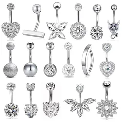 FTCY 14G Stainless Steel Belly Button Rings for Women Men CZ Curved Navel Rings Skull Belly Button Body Piercing Jewelry