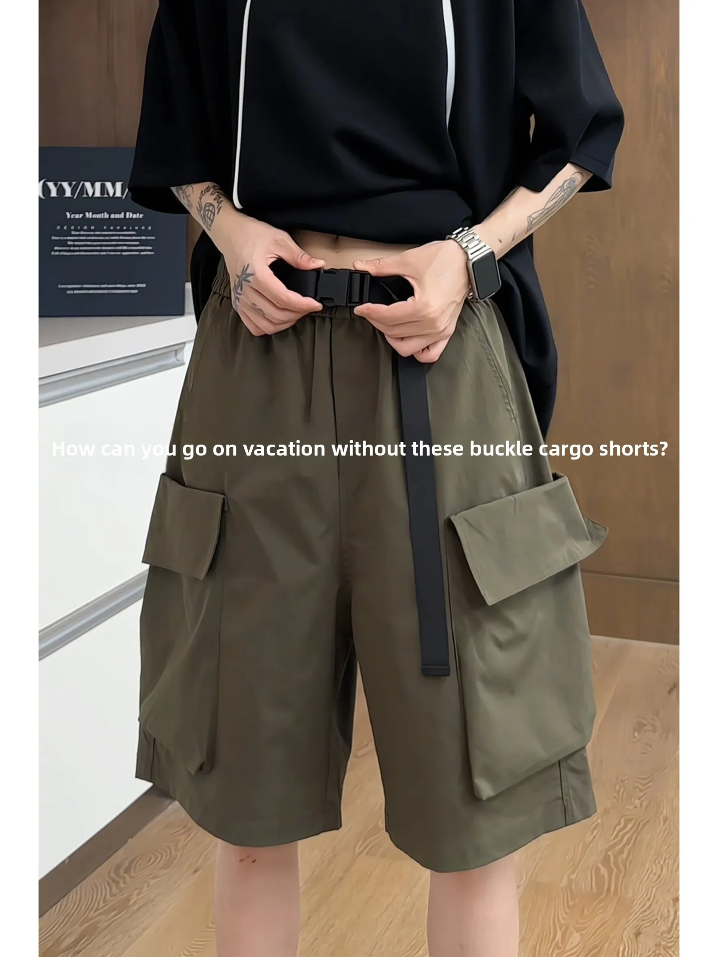 

Men's Summer Workwear orts Thin Qui Dry Wide Leg Loose Fit Casual Sport Five-Quarter Pants with Big kets Breathable Po...