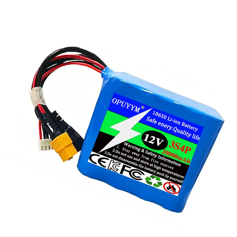 Lithium Ion Battery 18650 3S4P 12V 20000mAh with BMS High Power Remote Control Fishing Bait Boat Battery for V030 GPS Bait Boat