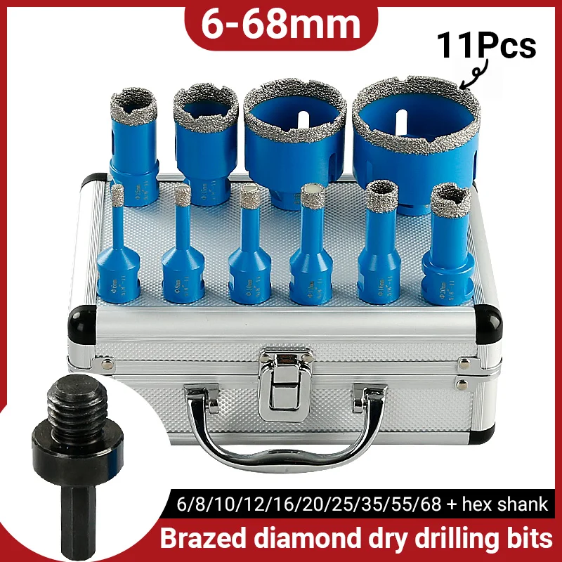 LOZLIN 11Pcs Set M14 Thread Brazed Diamond Dry Drilling Bit Hole Saw For Ceramic Tile Porcelain Granite Marble Drill Accessories