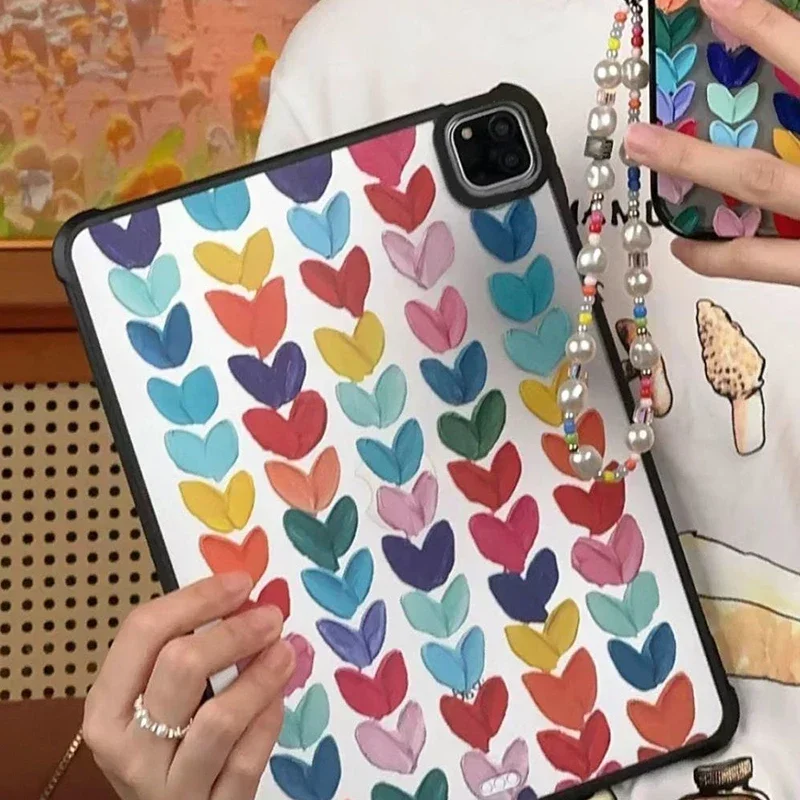 Colorful Heart Acrylic iPad Cover for iPad Air 4 5 (10.9inch) iPad Pro 2020 2021 2022 (11inch 12.9inch) Protective Case
