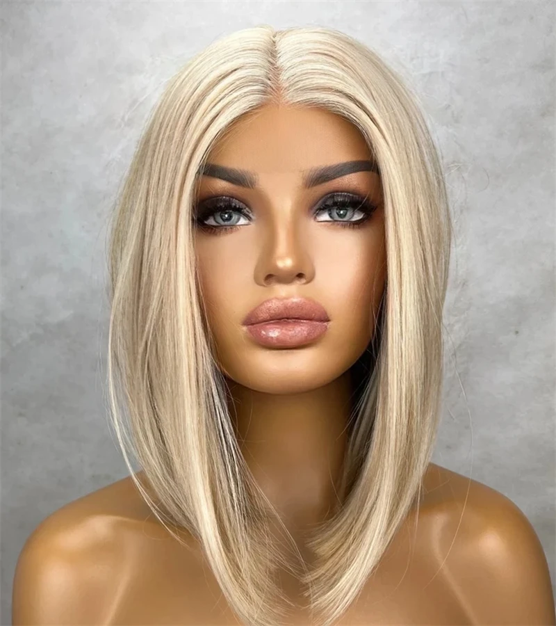 Ash Blonde Short Bob Human Hair Wigs 180 Density Ombre Blonde 13x4 Lace Front Wig For Women Preplucked Natural Hairline Remy Wig