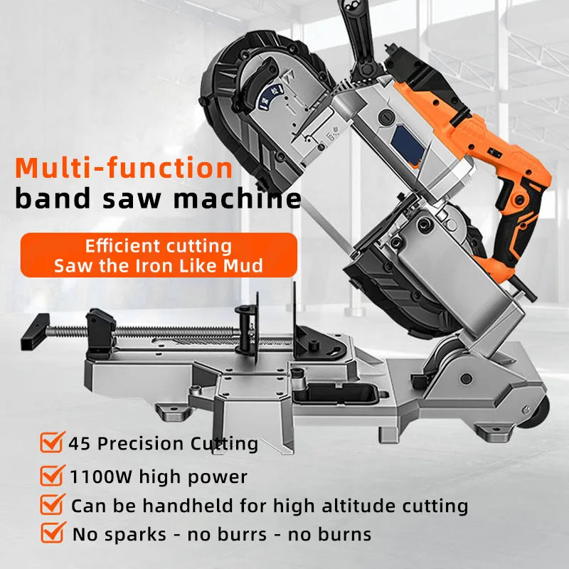 1100W Band Saw Cutting Machine For Small Horizontal Electric Saw Woodworking Cutting Steel Pipe Metal Stainless Steel 220V