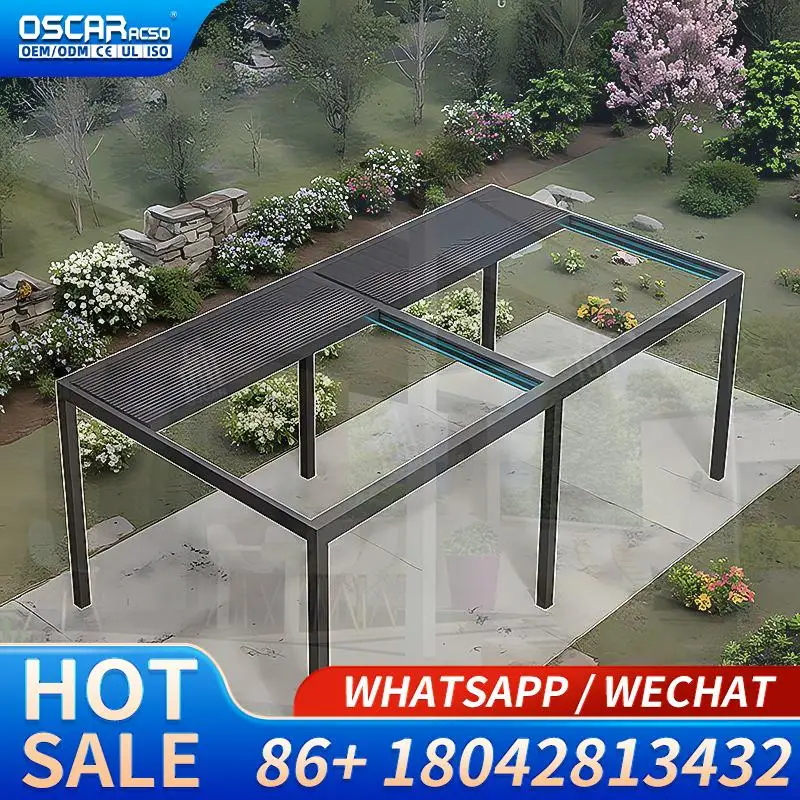 Motorized Waterproof  With LED Strip Lights Luxury Garden Gazebo Outdoor Patio Backyard Pergola