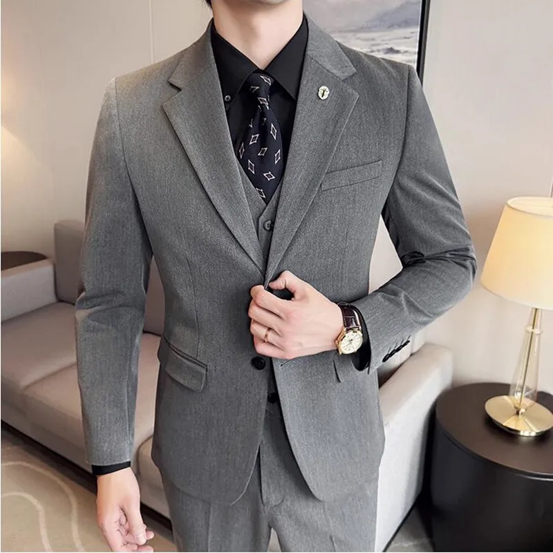 (Jacket+Vest+Pant) Plus Size 7XL 6XL Korean Latest Design Men Casual Suit Groom Wedding Stage Tuxedos Men Business Social Tuxedo