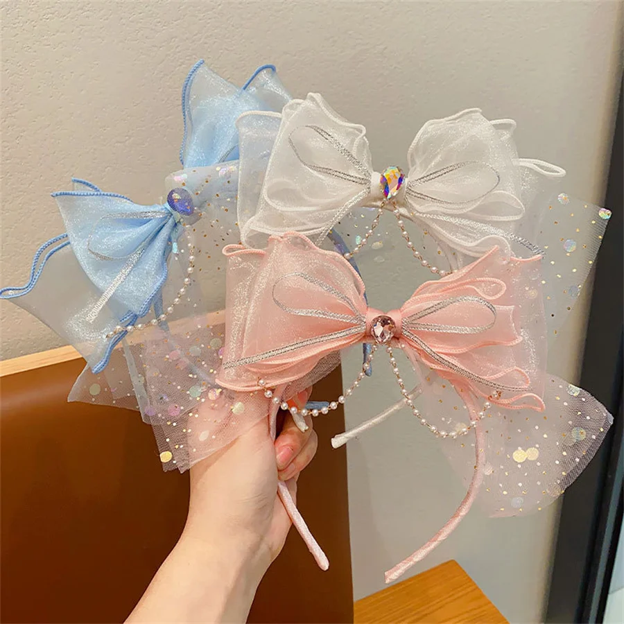 New fashionable children's headband lace bow hairpin girls girls pearl tassel headband little girl birthday hair accessories