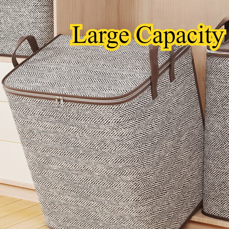 Large-capacity Clothes Storage Bag Fabric Oblique Striped Storage Box Household Large-capacity Clothes Quilt Storage Packing Bag