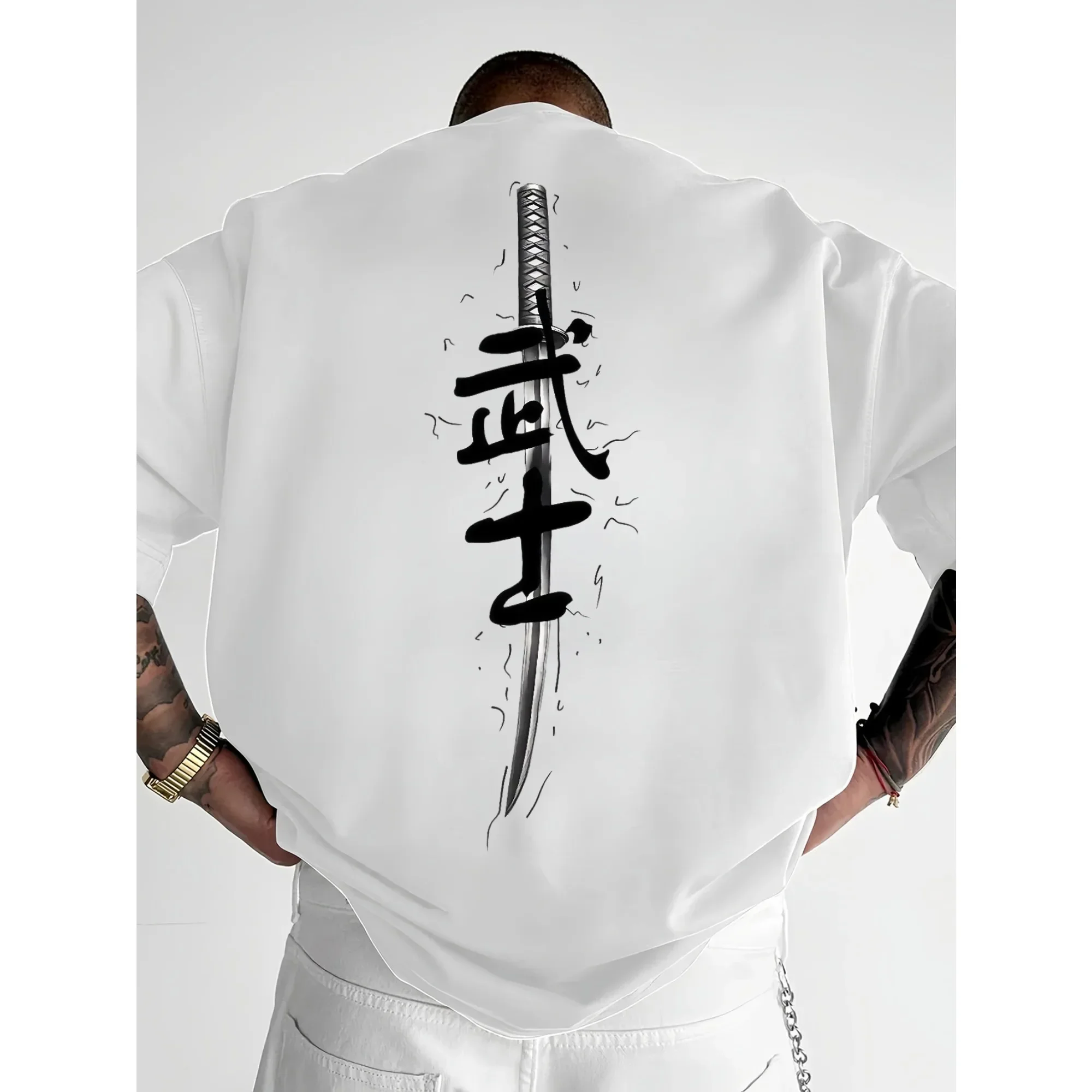 Katana T-shirt Men Women Warrior Streetwear Short Sleeve Casual Cotton Vintage Harajuku Style T-Shirt Tops