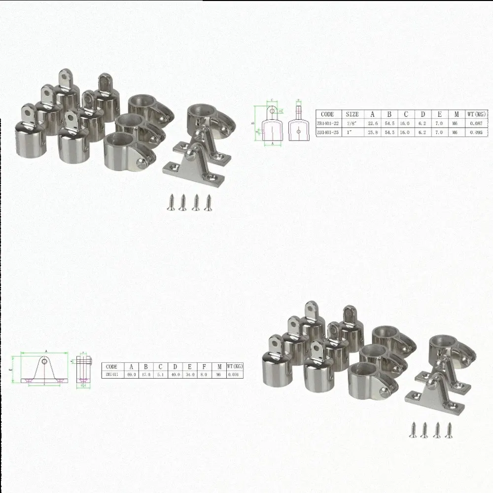 Marine-Grade Awning Hardware Set Featuring 316 Stainless Steel Construction for Yacht Sunshade Mounting and Operation