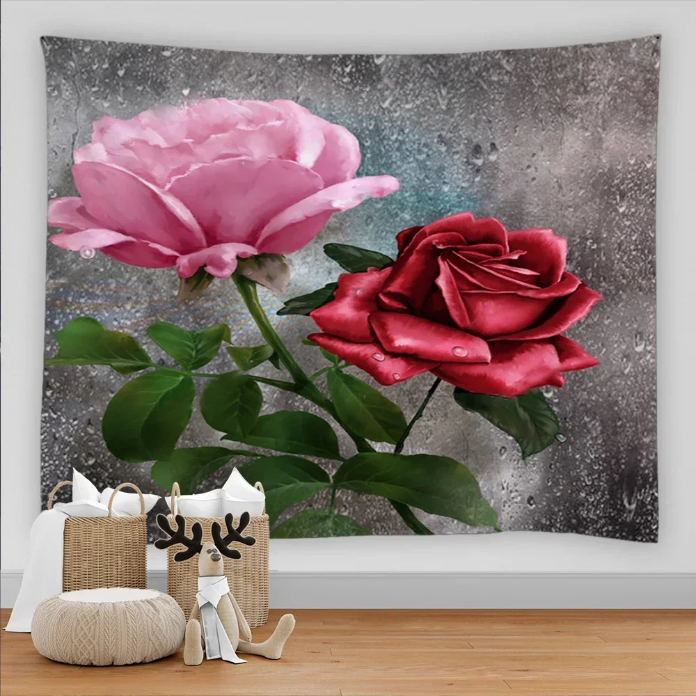 Beautiful Red Roses Tapestry Wall Hanging Flower Reference Chart Hippie Bohemian Tapestries Colorful Psychedelic Home Decor