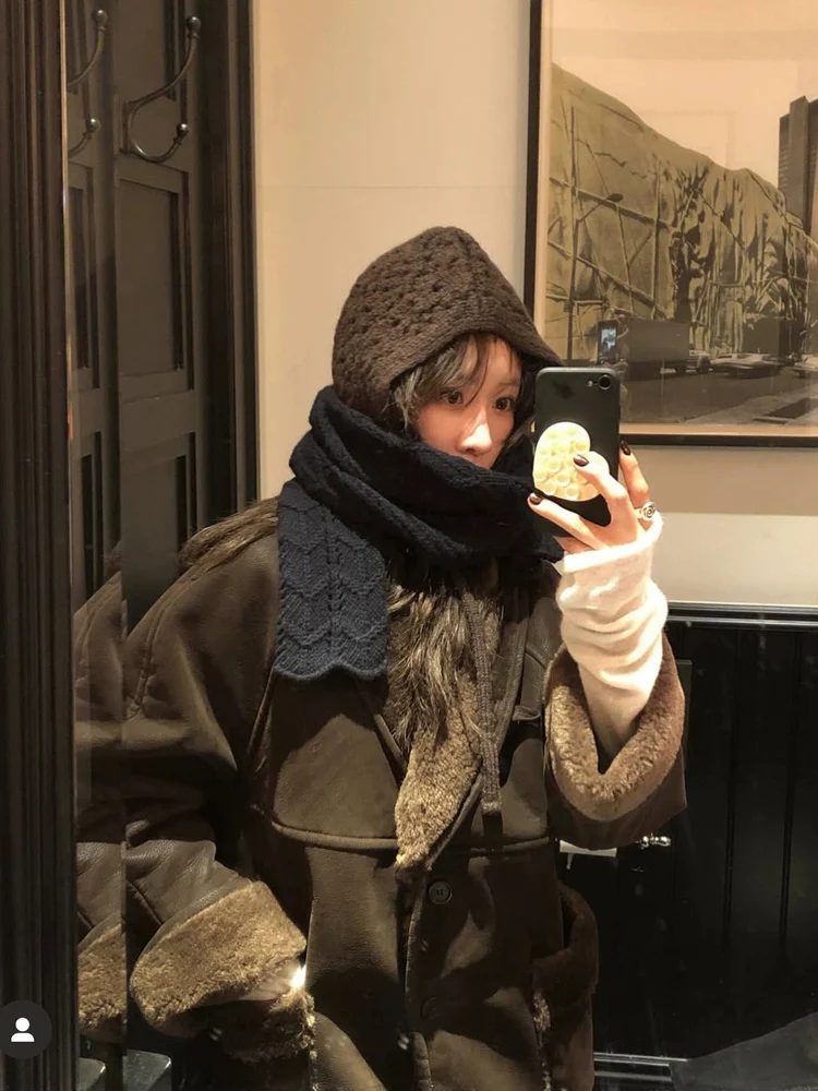 معطف نسائي من جلد الغنم PU فضفاض مناسب عتيق معطف دافئ طويل بأزرار إغلاق متوسطة الطول #3