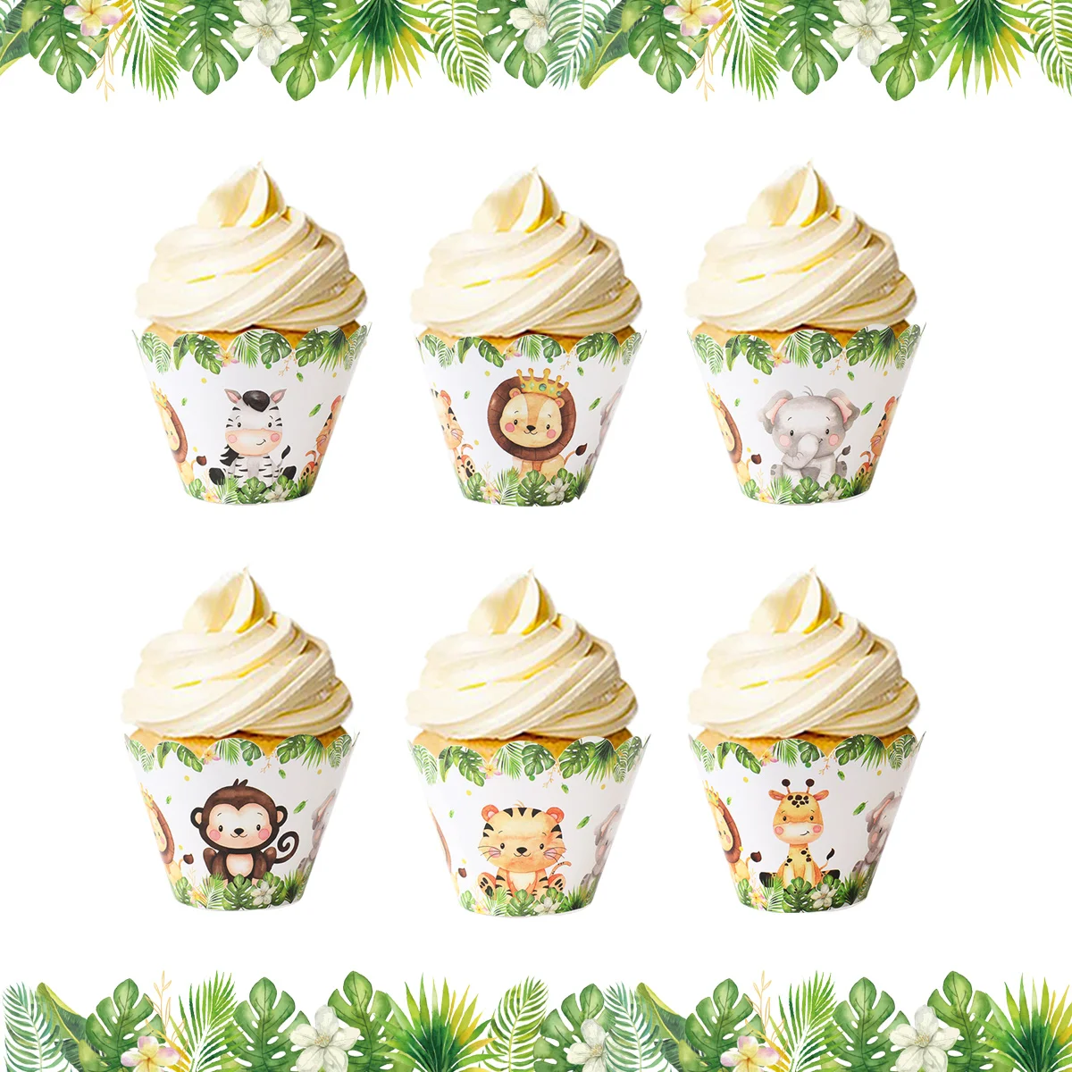 Cupcake-Förmchen mit Dschungeltieren, Geburtstagsparty-Dekorationen, Kindergeschenke, Geschenk, Kuchenbecher-Topper, Safari Wild One Babyparty-Zubehör