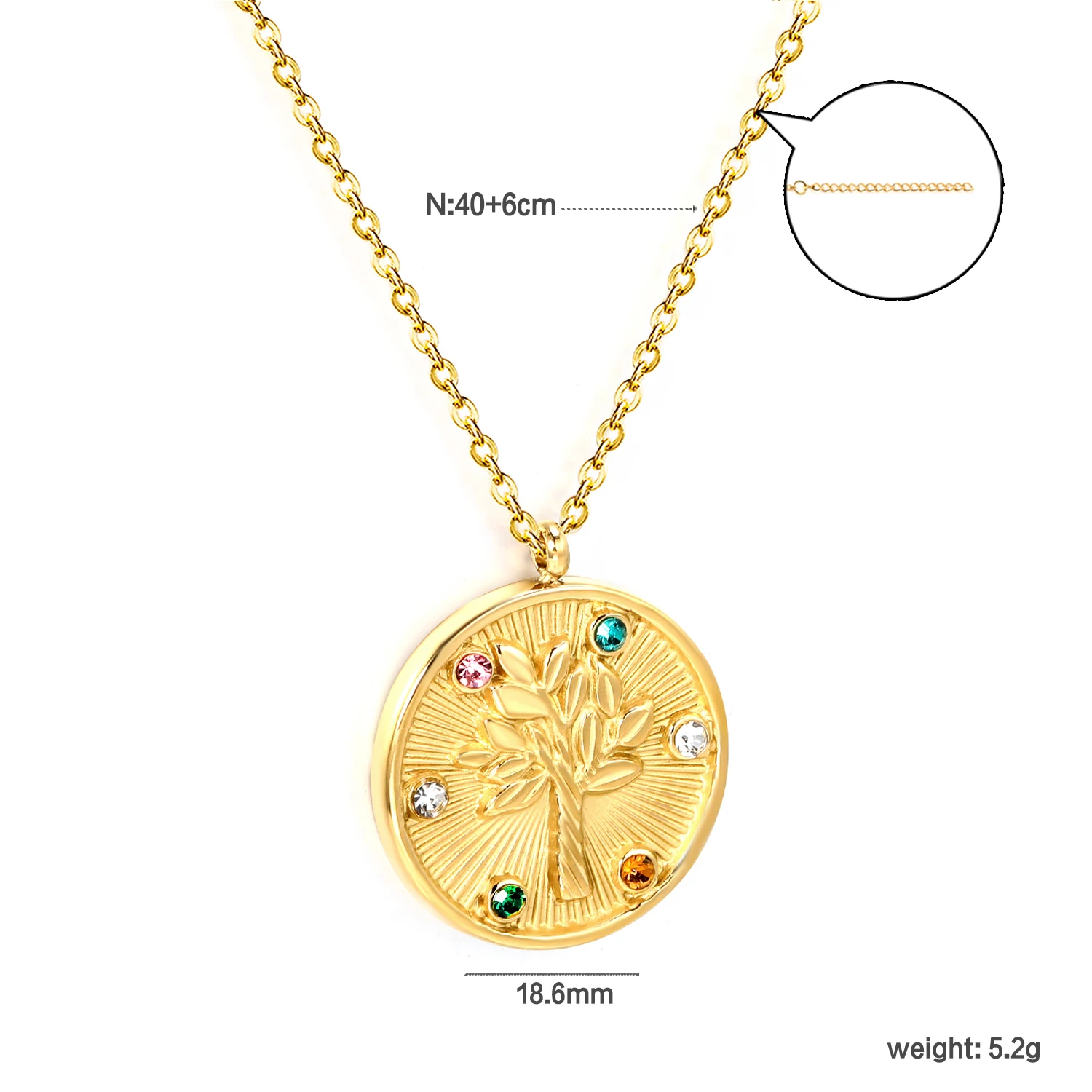 LUXUSTEEL Stainless Steel Necklace For Women Cute Tree Of Life Iniaid Round Colorful Cubic Zirconia Pendant Necklace Collars