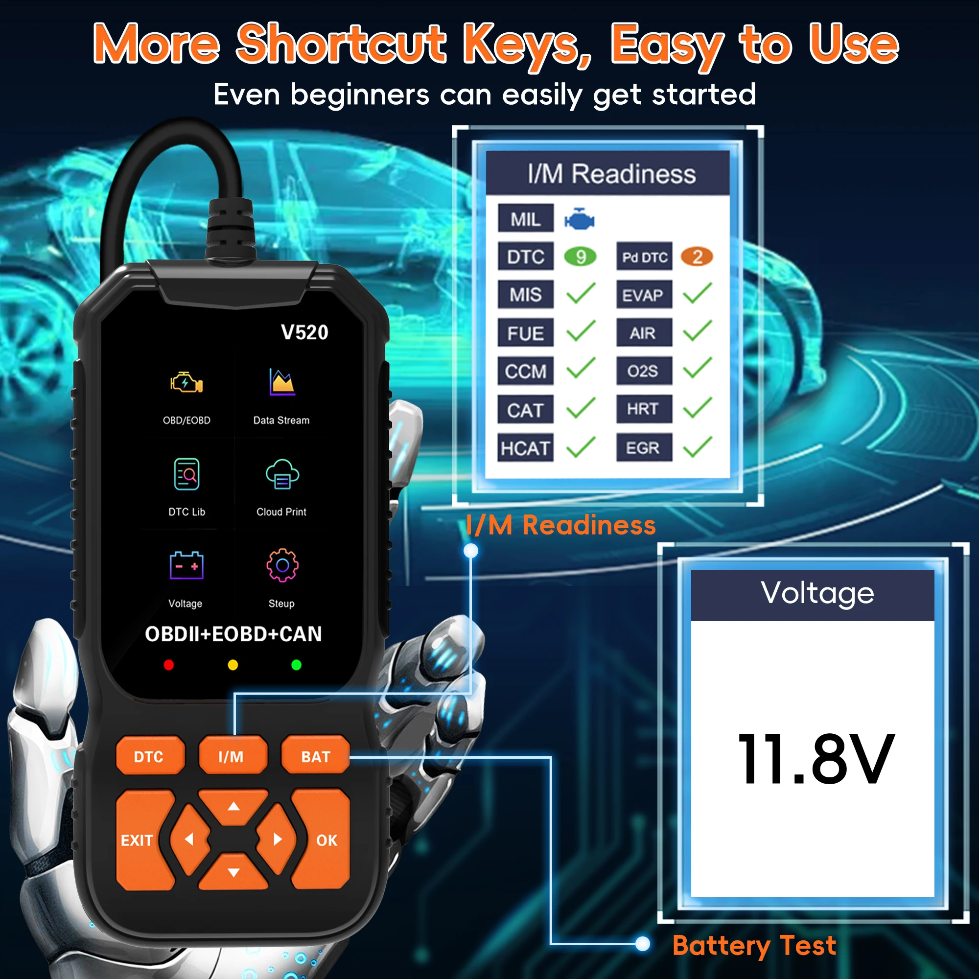 أداة تشخيص قارئ obd2 ، الماسح الضوئي لرمز السيارة obdii eobd فحص رمز خطأ ضوء المحرك ، أداة تشخيص بروتوكولات obd