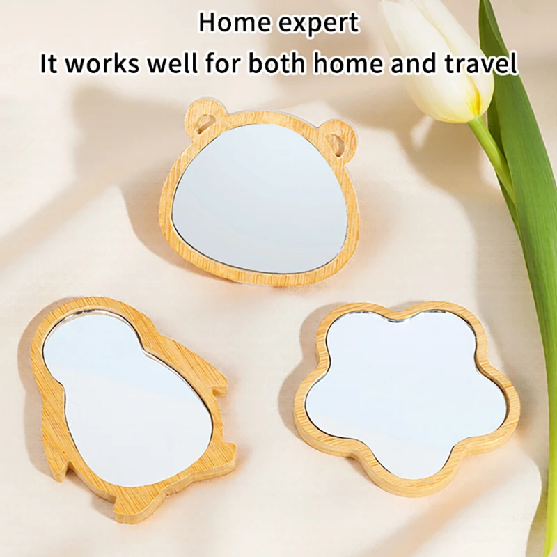 กระจกมือถือไม้แบบวินเทจ กระจกแต่งหน้าพกพาหลายรูปทรง กระจกแต่งหน้าแบบพกพาสำหรับผู้หญิง กระจกสำหรับเดินทาง