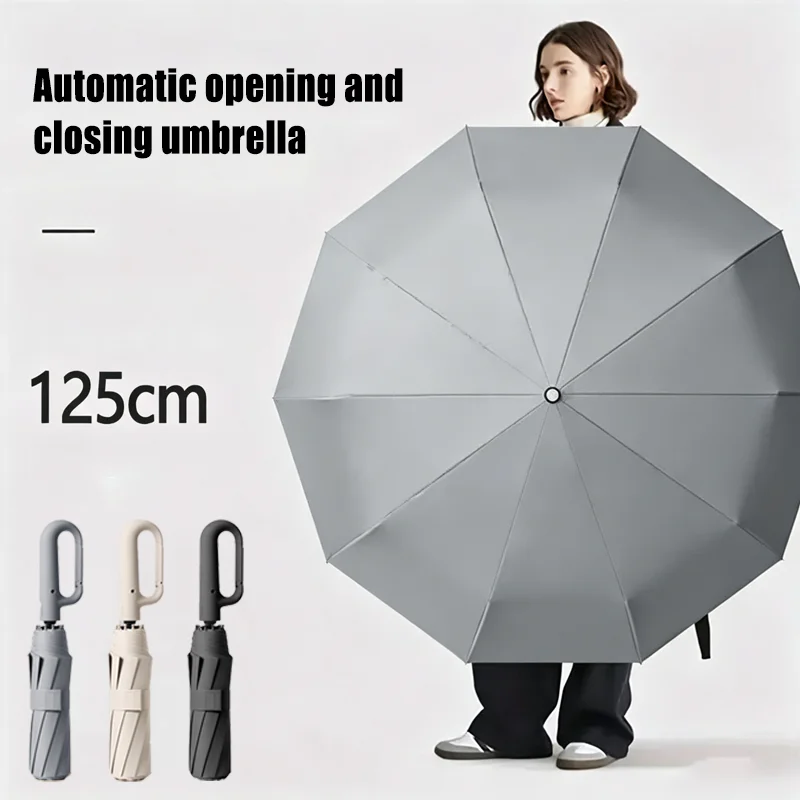 125Cm Extra Large Outdoor Fully Automatic Umbrella Ring-Buckle Reinforced Windproof Rainproof UV Resistant Dual-Purpose Umbrella