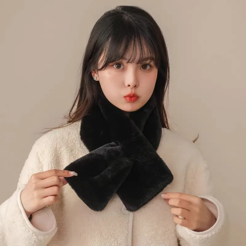 2023 Korean Winter Faux Rabbit Fur Scarf Women Girls Scarf Soft Plush Scarves Solid Color Neck Collar Warmer Stuff Christma Gift