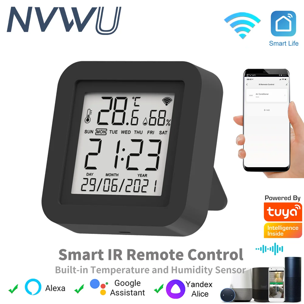 Tuya WiFi Smart IR with Temperature & Humidity Sensor and Date Display for Air Conditioner TV Work with Alexa,Google Home