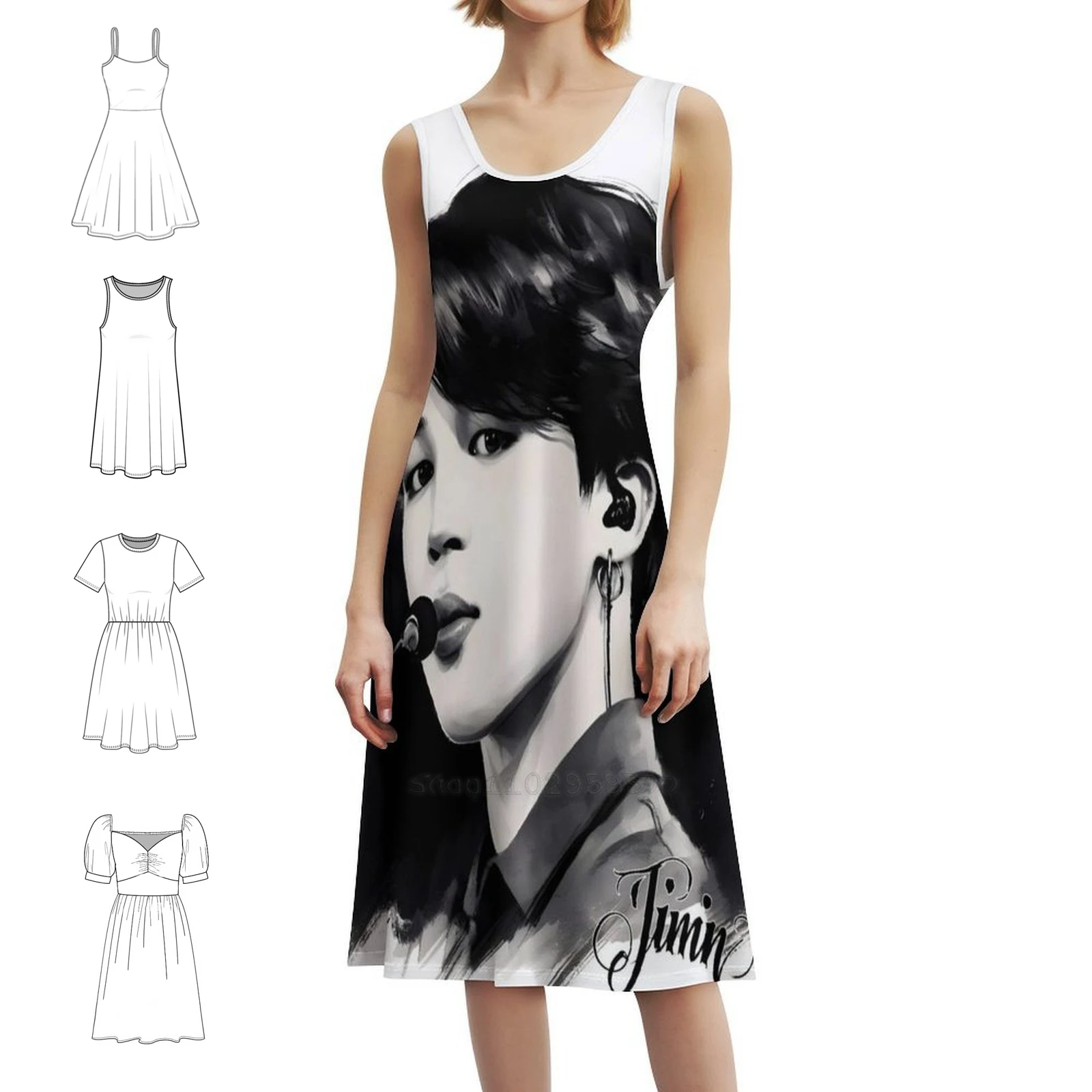 

Jimin From Boys By Hello K-Pop Сексуальное платье для отпуска для женщин Пляжная вечеринка Мини-платье на день рождения Черно-белое B W Чернильные чернила