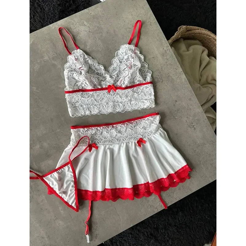 

Lingerie Temptation Cosplay Uniform Transparent Bra And Panty Garter Underwear Set Dress Sexy Outfit Costumes Nightgowns Thong