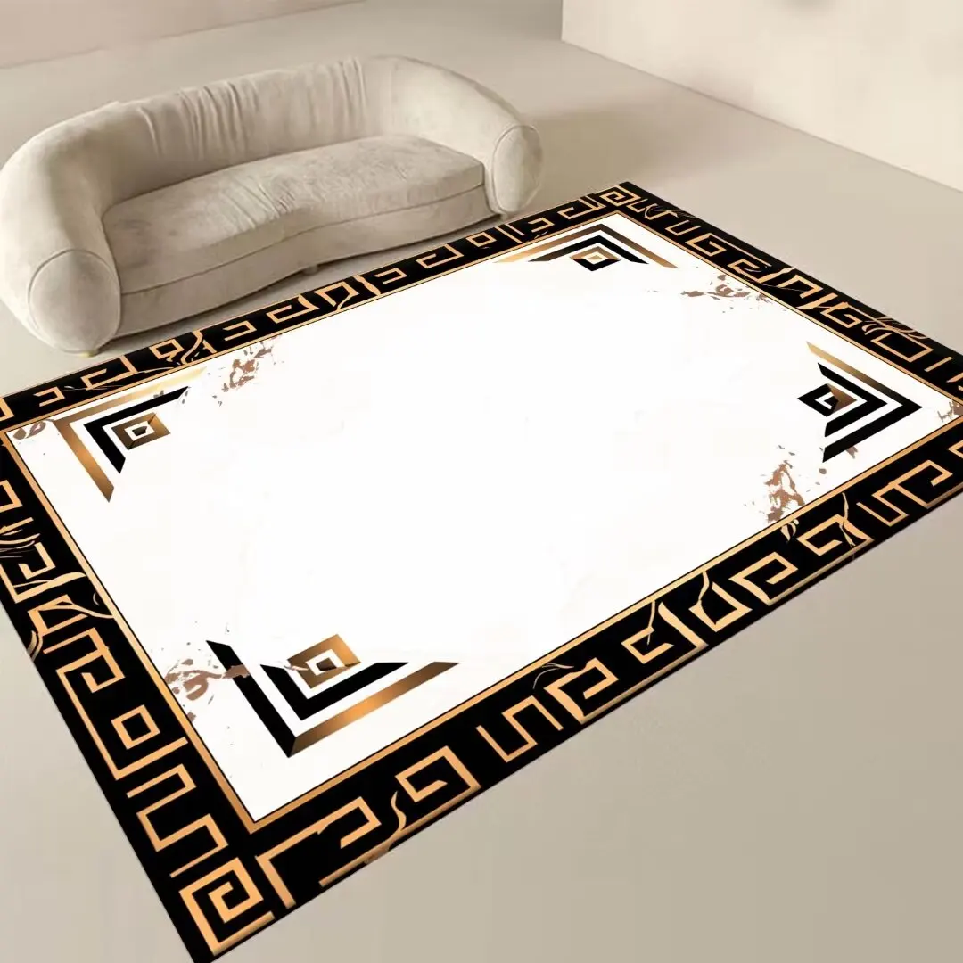 European Luxury Carpet for Living Room Gold Frame Decoration Home Sofa Table Area Rug Non-slip Washable Bedroom Bedside Foot Mat image 2