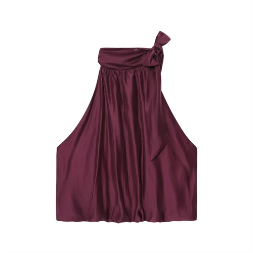 Top de mujer nuevo verano 2025 Borgoña sin mangas arco decorativo Top Sexy y de moda personalidad justa versátil