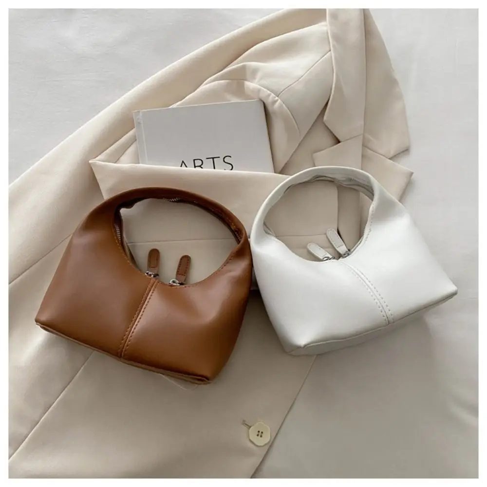 Portable Pu Pu Leather Handbag Small Bag Purse Underarm Bag Candy Color Fashionable Crescent Bag Outdoor